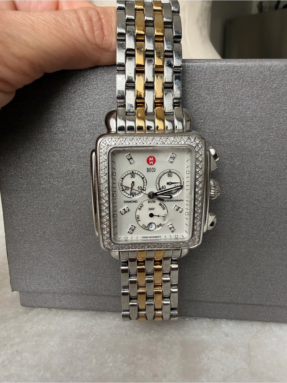 Michele Deco XL Two-Tone Diamond Accent Watch - Silver & Gold